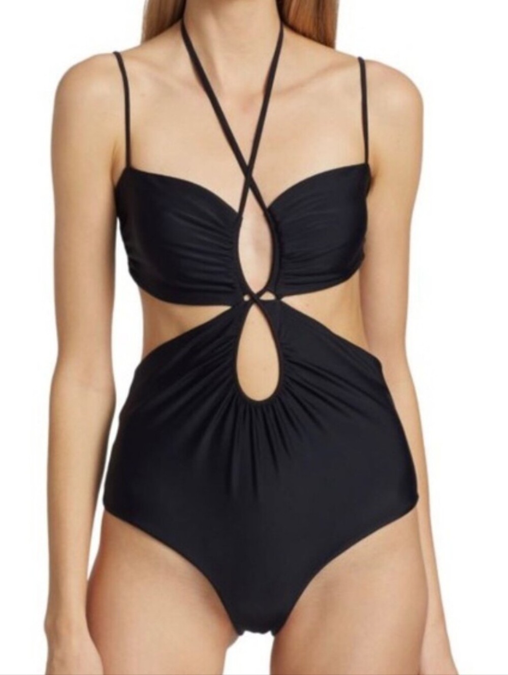 NWT Johanna Ortiz Reef Discovery Cutout Open Back Halter Black Swimsuit Size XS